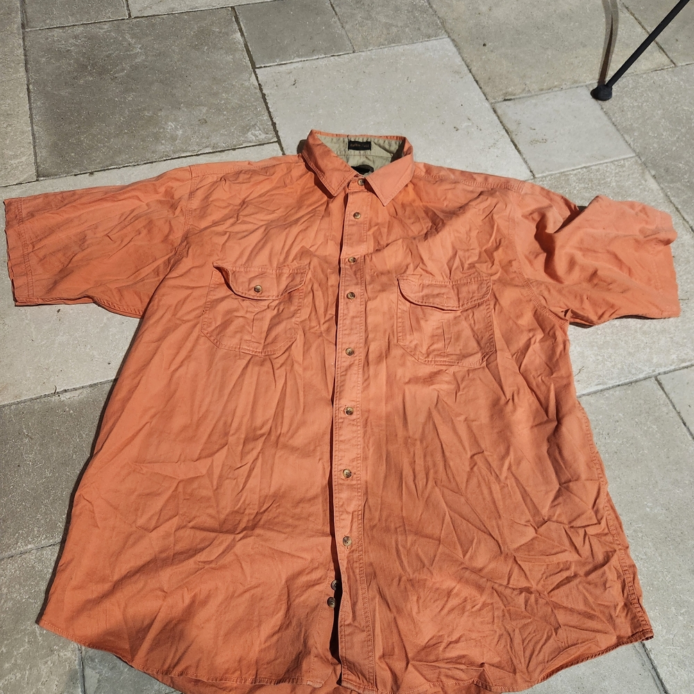 Vintage 90s Eddie Bauer Men's Burnt Orange Short Sleeve Button-Up Shirt Size 2XL